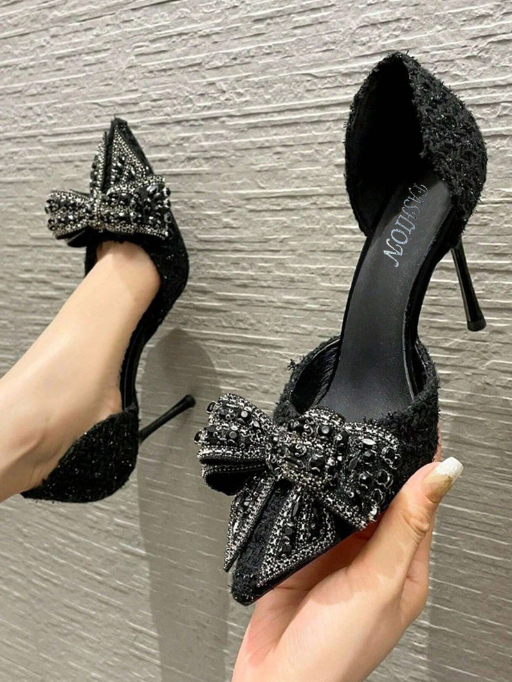 Women's Fashion Outdoor High Heels With Bowknot & Imitation Pearl Decoration - Hues