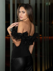 BAE Exaggerate Layered Mesh Ruffle Trim Bardot Top - Hues
