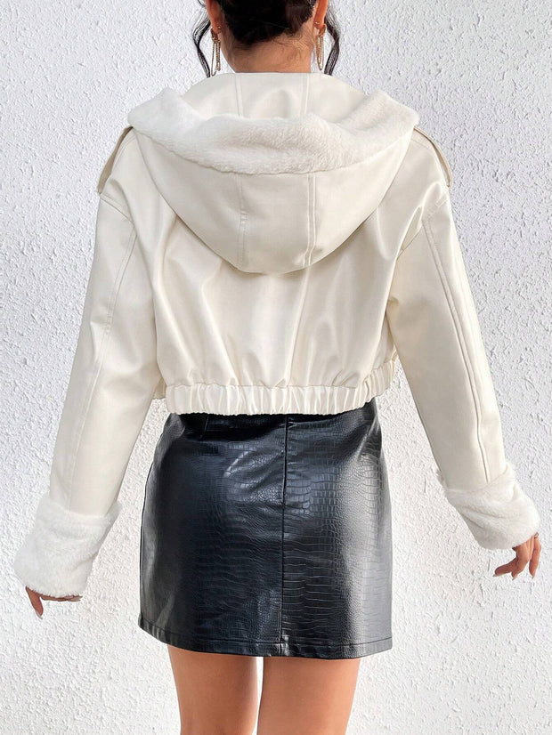 Privé Borg Collar Teddy Lined Crop PU Jacket - Hues
