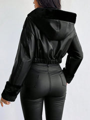 Privé Borg Collar Teddy Lined Crop PU Jacket - Hues