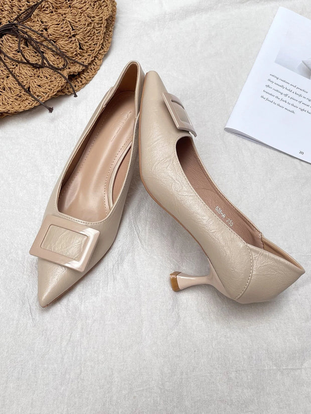 Women Metal Decor Point Toe Court Pumps, Elegant Outdoor Pumps - Hues