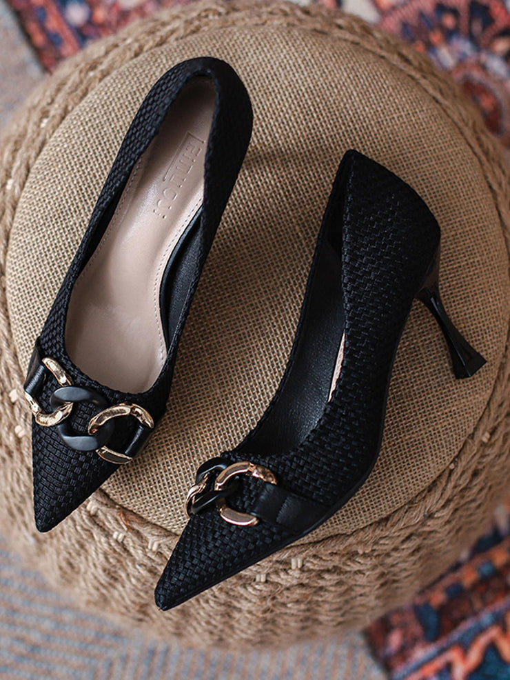 Women Metal Decor Point Toe Court Pumps, Elegant Outdoor Pumps - Hues