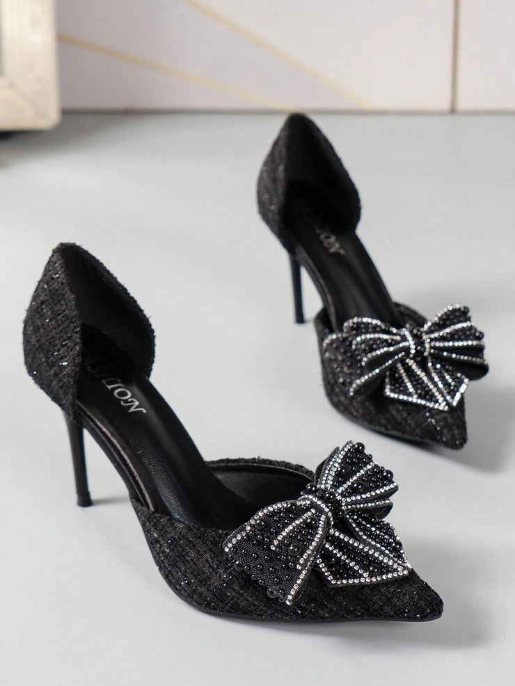 Women's Fashion Outdoor High Heels With Bowknot & Imitation Pearl Decoration - Hues