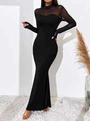 BAE Contrast Mesh Mock Neck Mermaid Hem Dress - Hues