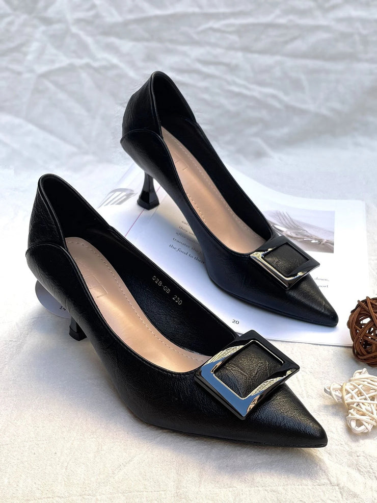 Women Metal Decor Point Toe Court Pumps, Elegant Outdoor Pumps - Hues