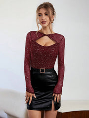 Privé Women'S Sparkling Hollow-Out Net Splice Twisted Knot T-Shirt - Hues
