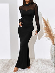BAE Contrast Mesh Mock Neck Mermaid Hem Dress - Hues
