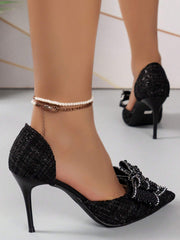 Women's Fashion Outdoor High Heels With Bowknot & Imitation Pearl Decoration - Hues