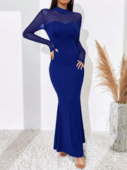BAE Contrast Mesh Mock Neck Mermaid Hem Dress - Hues