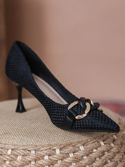 Women Metal Decor Point Toe Court Pumps, Elegant Outdoor Pumps - Hues