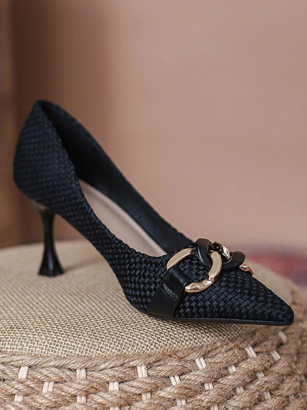 Women Metal Decor Point Toe Court Pumps, Elegant Outdoor Pumps - Hues