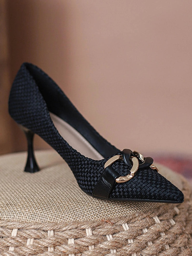 Women Metal Decor Point Toe Court Pumps, Elegant Outdoor Pumps - Hues