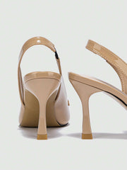 Snakeskin Embossed Metal Decor Point Toe Pyramid Heeled Slingback Pumps - Hues