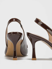 Snakeskin Embossed Metal Decor Point Toe Pyramid Heeled Slingback Pumps - Hues