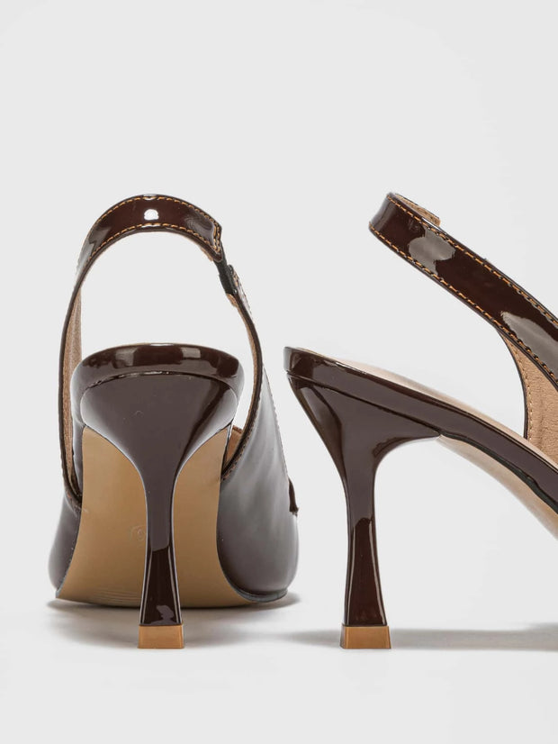 Snakeskin Embossed Metal Decor Point Toe Pyramid Heeled Slingback Pumps - Hues