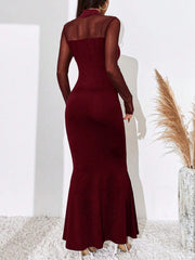 BAE Contrast Mesh Mock Neck Mermaid Hem Dress - Hues