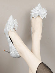 Women's Fashion Outdoor High Heels With Bowknot & Imitation Pearl Decoration - Hues