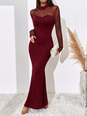 BAE Contrast Mesh Mock Neck Mermaid Hem Dress - Hues