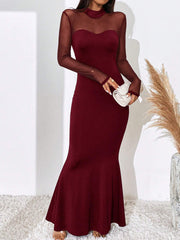 BAE Contrast Mesh Mock Neck Mermaid Hem Dress - Hues