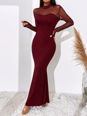 BAE Contrast Mesh Mock Neck Mermaid Hem Dress - Hues