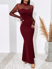 BAE Contrast Mesh Mock Neck Mermaid Hem Dress - Hues