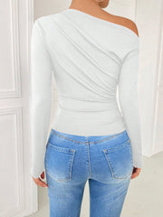 Rafferiza Marble Gradient Print Asymmetric Asymmetrical Neck Long Sleeve T-Shirt