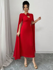Rafferiza Elegant & Glamorous Sleeveless Mesh Shawl Bodycon Party Dress With 3D Rose Decor, Red