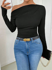 Rafferiza Marble Gradient Print Asymmetric Asymmetrical Neck Long Sleeve T-Shirt