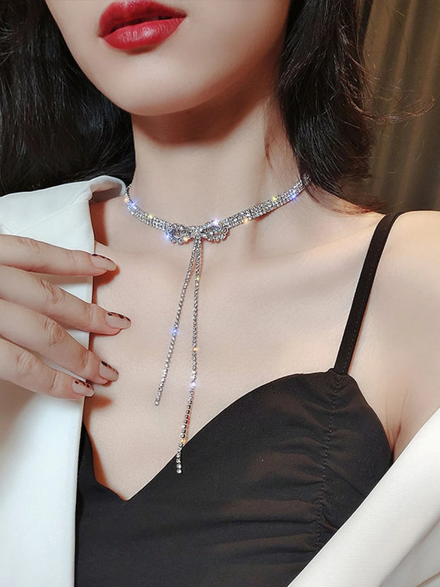 Rhinestone Bow Decor Choker