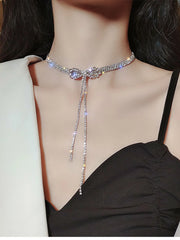 Rhinestone Bow Decor Choker