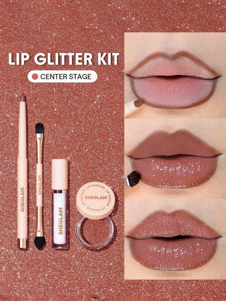 SHEGLAM Lip Dazzler Glitter Kit-Center Stage Long-Lasting Glitter Lip Gloss