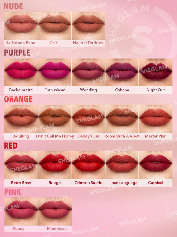 SHEGLAM Matte Allure Lipstick-Chic 20 Colors Long Lasting Lipstick