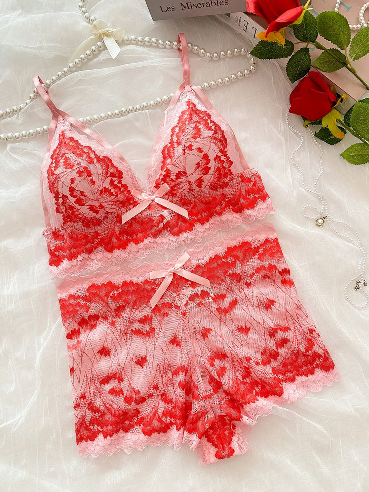 2 Pieces Lip Lace Sexy Set For Valentine's Day Lingerie