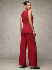 SHEIN BAE Boat Neck Striped Print Button Front Sleeveless Top And Long Pants Elegant Office Business Suit Set