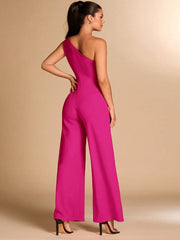 SHEIN BAE Red Asymmetrical Shoulder Fitted Elegant 3D Floral Jumpsuit