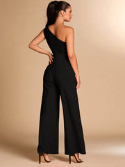 SHEIN BAE Red Asymmetrical Shoulder Fitted Elegant 3D Floral Jumpsuit