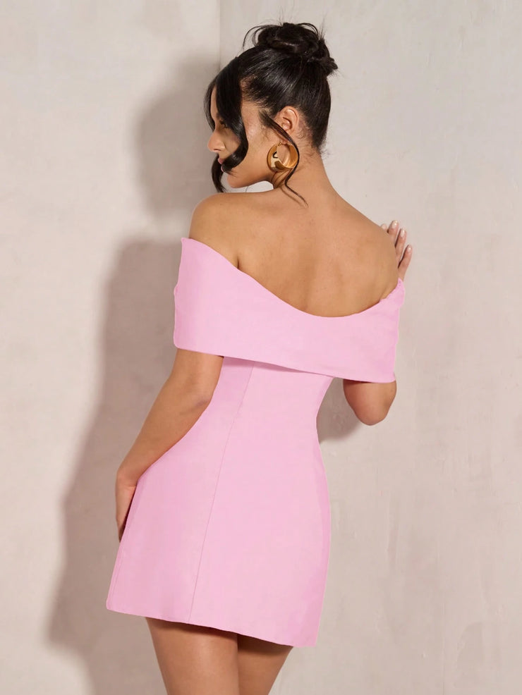 SHEIN BAE Women's Elegant Open Shoulder Bowknot Cocktail Dress