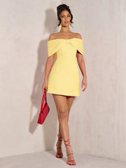 SHEIN BAE Women's Elegant Open Shoulder Bowknot Cocktail Dress
