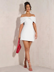 SHEIN BAE Women's Elegant Open Shoulder Bowknot Cocktail Dress