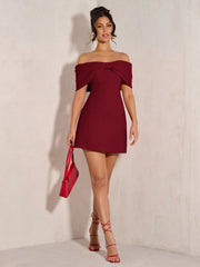 SHEIN BAE Women's Elegant Open Shoulder Bowknot Cocktail Dress