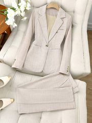 SHEIN LUNE Women's Minimalist Notched Collar Single Button Blazer Jacket And Pants Suit