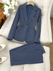 SHEIN LUNE Women's Minimalist Notched Collar Single Button Blazer Jacket And Pants Suit