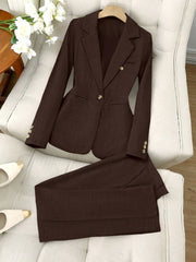 SHEIN LUNE Women's Minimalist Notched Collar Single Button Blazer Jacket And Pants Suit
