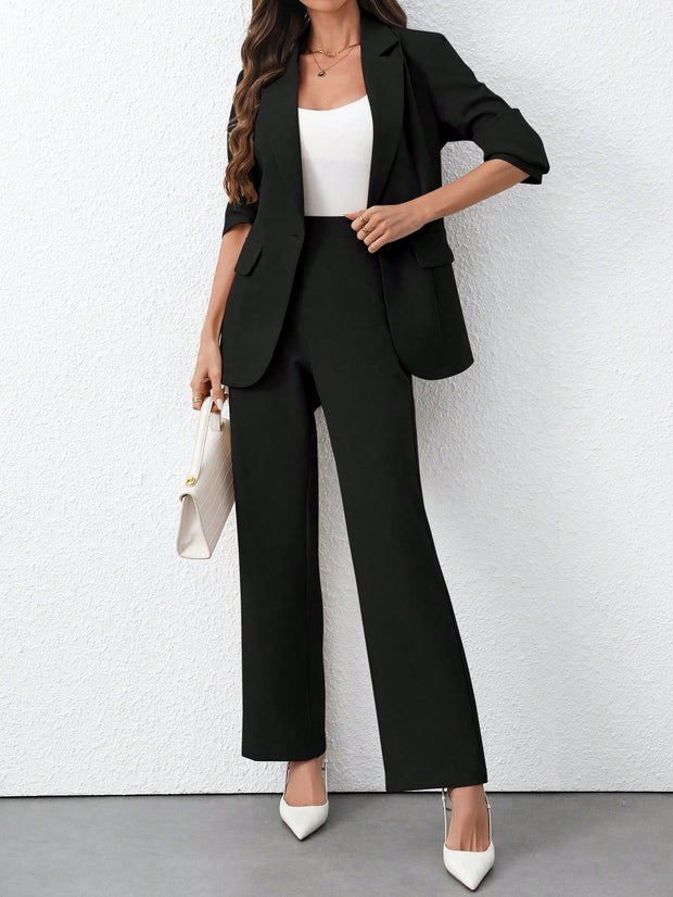 SHEIN Clasi Women's Casual Suit Jacket + Pants Set, Minimalist Fashion For Daily Wear