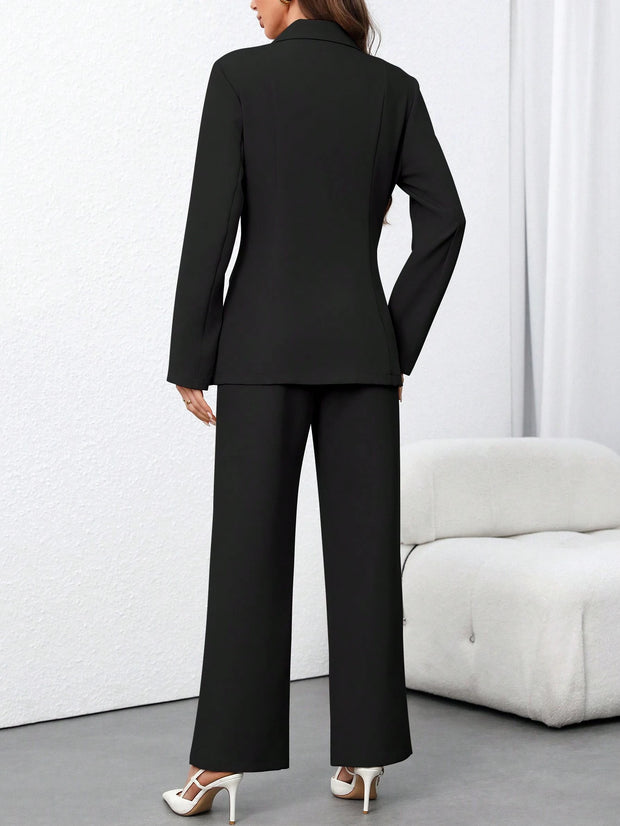 SHEIN Clasi Women's Casual Suit Jacket + Pants Set, Minimalist Fashion For Daily Wear