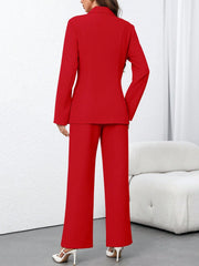 Calvaya Women's Solid Color Notched Collar Long Sleeve Casual Blazer Jacket And Pants Suit