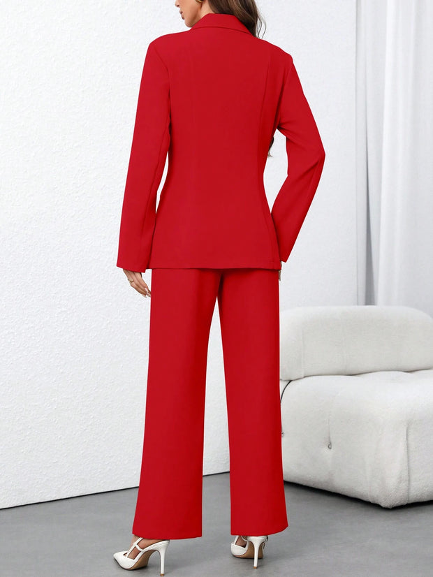 SHEIN Clasi Women's Casual Suit Jacket + Pants Set, Minimalist Fashion For Daily Wear