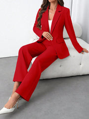 Calvaya Women's Solid Color Notched Collar Long Sleeve Casual Blazer Jacket And Pants Suit