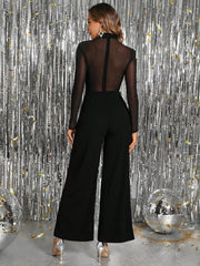 SHEIN Clasi Women's Elegant Sparkling Sexy Rhinestone Decor Mesh Jumpsuit