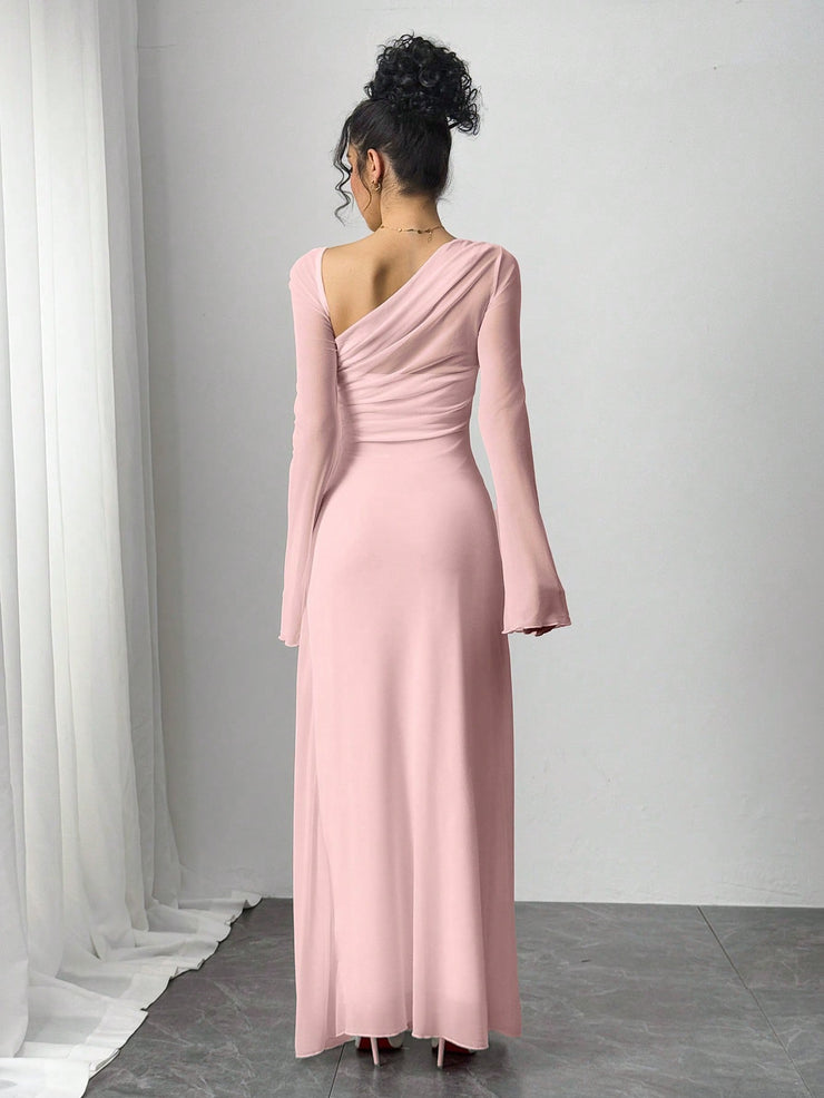 SHEIN Essnce Women Asymmetrical Neckline Long Sleeve Ankle Length Dress